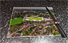 Rectangular glass cuttingboard showing Aerial Photograph of Accrington Stanley - Crown Ground