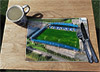 Wooden cork placemat showing Aerial Photograph of AFC Fylde - Mill Farm