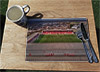 Wooden cork placemat showing Aerial Photograph of Airdrie United - New Broomfield