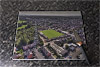 Rectangular glass cuttingboard showing Aerial Photograph of Altrincham - Moss Lane