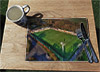 Wooden cork placemat showing Aerial Photograph of Annan Athletic - Galabank
