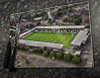Wooden cork placemat showing Aerial Photograph of Burton Albion - Pirelli Stadium