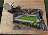 Wooden cork placemat showing Aerial Photograph of Burton Albion - Pirelli Stadium