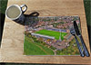 Wooden cork placemat showing Aerial Photograph of Cambridge United - Abbey Stadium