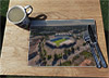 Wooden cork placemat showing Aerial Photograph of Chesterfield - B2net Stadium