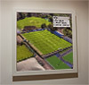 Premium Framed Cork Pin Board showing Aerial Photograph of Chippenham Town - Hardenhuish Park