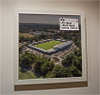 Premium Framed Cork Pin Board showing Aerial Photograph of Crawley Town - Broadfield Stadium