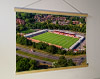 A 62cm / 24.4" poster hanger with 18x24" landscape print showing Aerial Photograph of Crawley Town - Broadfield Stadium