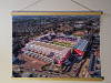 A 62cm / 24.4" poster hanger with 18x24" landscape print showing Aerial Photograph of Heart of Midlothian - Tynecastle