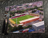 Wooden cork placemat showing Aerial Photograph of Kidderminster Harriers - Aggborough Stadium