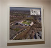 Premium Framed Cork Pin Board showing Aerial Photograph of Livingston - Almondvale Stadium