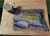 Wooden cork placemat showing Aerial Photograph of Livingston - Almondvale Stadium