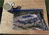 Wooden cork placemat showing Aerial Photograph of Manchester City - Etihad Stadium