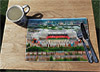 Wooden cork placemat showing Aerial Photograph of Manchester United - Old Trafford