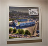 Premium Framed Cork Pin Board showing Aerial Photograph of Millwall - The Den Premium Framed Cork Pin Board showing Aerial Photograph of Millwall - The Den