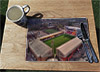 Wooden cork placemat showing Aerial Photograph of Motherwell - Fir Park