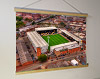 A 62cm / 24.4" poster hanger with 18x24" landscape print showing Aerial Photograph of Nottingham Forest - The City Ground