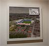Premium Framed Cork Pin Board showing Aerial Photograph of Oldham Athletic - Boundary Park