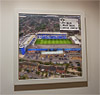 Premium Framed Cork Pin Board showing Aerial Photograph of Peterborough United - London Road