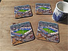Cork drink coaster showing Aerial Photograph of Peterborough United - London Road