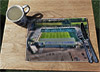 Wooden cork placemat showing Aerial Photograph of Plymouth Argyle - Home Park
