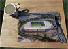 Wooden cork placemat showing Aerial Photograph of Reading - Madjeski Stadium