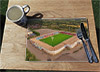 Wooden cork placemat showing Aerial Photograph of Scunthorpe United - Glanford Park