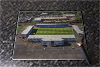 Rectangular glass cuttingboard showing Aerial Photograph of Shrewsbury Town - New Meadow