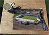 Wooden cork placemat showing Aerial Photograph of Shrewsbury Town - New Meadow