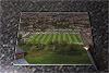 Rectangular glass cuttingboard showing Aerial Photograph of Southport - Merseyrail Community Stadium