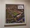 Premium Framed Cork Pin Board showing Aerial Photograph of Stenhousemuir - Ochilview Park