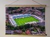 A 62cm / 24.4" poster hanger with 18x24" landscape print showing Aerial Photograph of Telford United - New Bucks Head