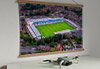 A 62cm / 24.4" poster hanger with 18x24" landscape print showing Aerial Photograph of Telford United - New Bucks Head