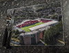 Wooden cork placemat showing Aerial Photograph of Wrexham - Racecourse Ground